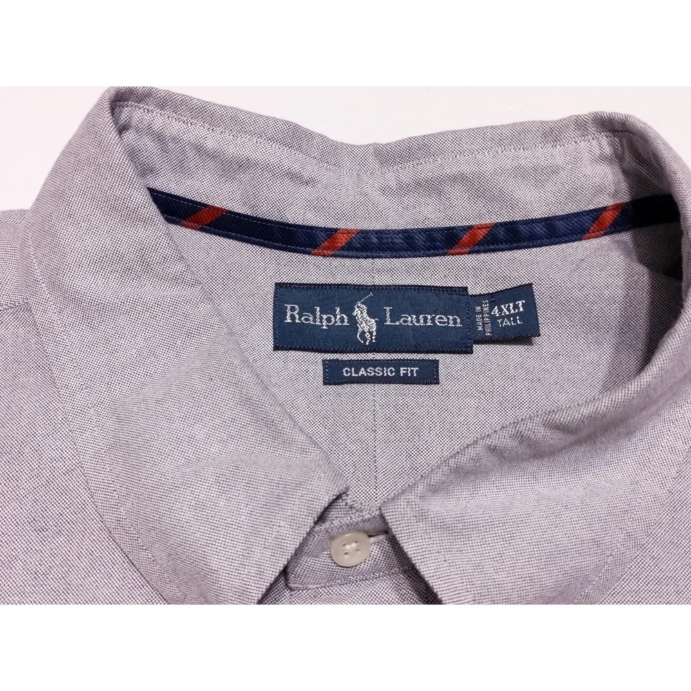 POLO RALPH‎ LAUREN Long Sleeve Button Shirt Solid Gray Blue 4XLT 4XL Tall